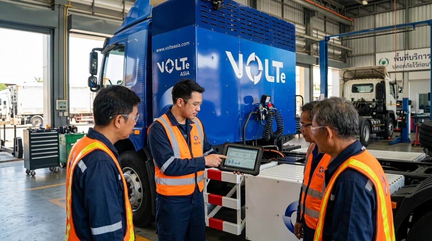 VOLTe Asia operations team reviewing electric truck performance